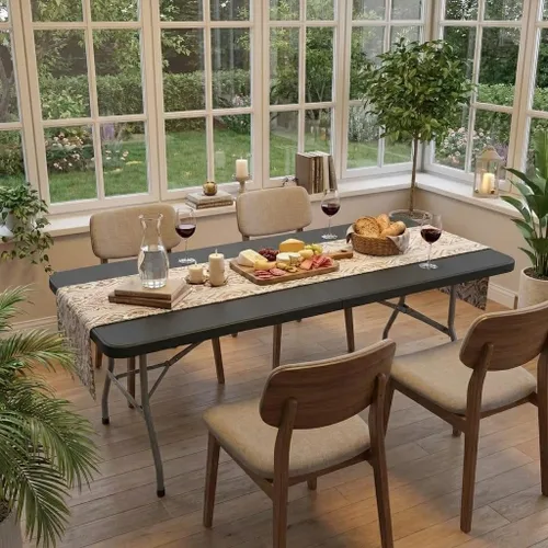 Vista 2 de Mesas plegables YITAHOME de 8 pies Heavy Duty Folding Table with Carrying Handle, Plastic Fold up Table for Outdoor Camping Picnic Parties/Indoor
