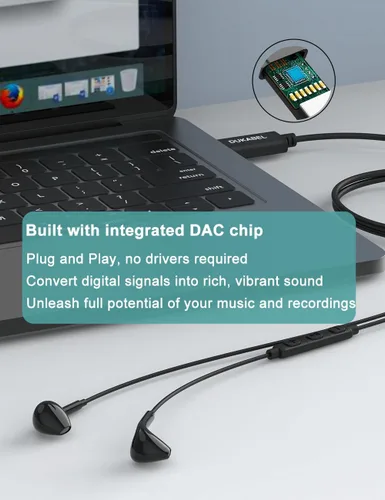 Vista 4 de DUKABEL Auriculares USB con cable, auriculares USB con micrófono para PCPS4PS5, auriculares estéreo intrauditivos de 6 pies con control de volumen