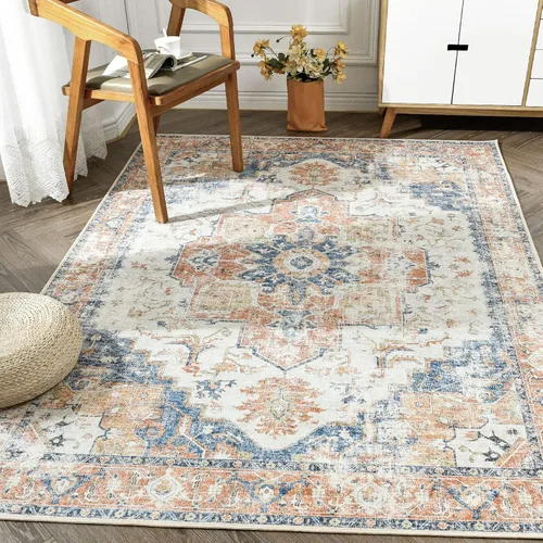 Vista 29 de jinchan Alfombra de Área 2x3 pies Alfombra Vintage de Entrada Lavable Bohemia Tapete Interior para Puerta Medallón Floral Tapete Pequeño para Puerta