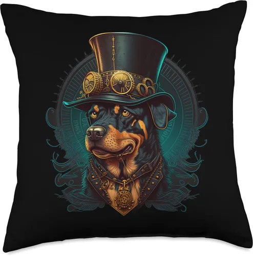 Vista 5 de Rottweiler lover apparel for Rottweiler owner Steampunk Rottweiler - Almohada de 16 x 16 pulgadas, multicolor