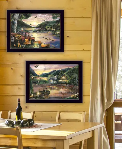 Vista 2 de Trendy Decor4U Lakefront Camping by Ed Wargo - Arte de pared impreso, 18 x 14 pulgadas, color verde