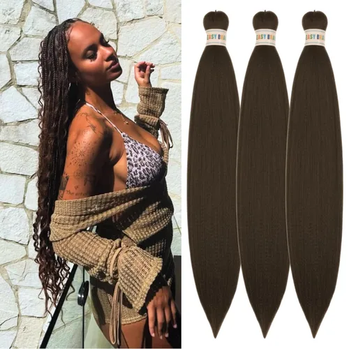 Vista 78 de Pelo corto negro trenzado preestirado de 14 pulgadas para trenzas sin nudos, pelo sintético 1B trenzado para trenzas Bob Box