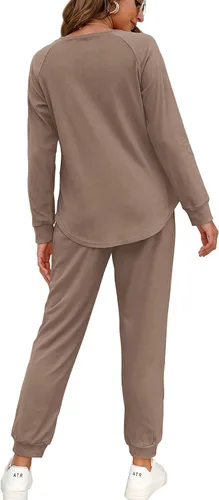 Vista 106 de Wiholl - Conjuntos de dos piezas para mujer: ropa cómoda con sudadera abotonada y pantalones deportivos con bolsillos