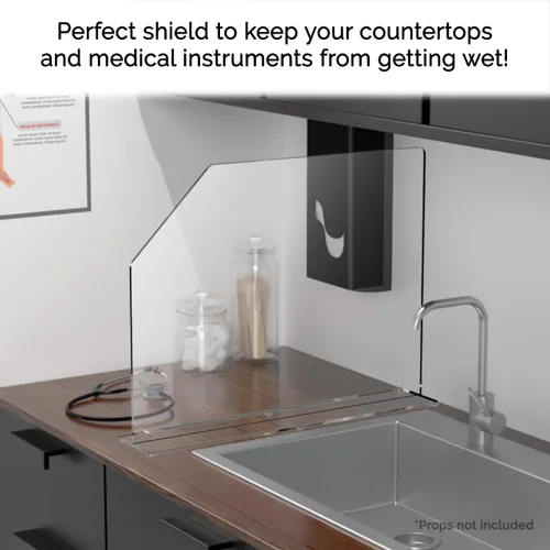 Vista 2 de Protección contra salpicaduras de acrílico transparente con abertura de fácil acceso, protector de una pieza independiente, barrera de 23.5" x 4.5
