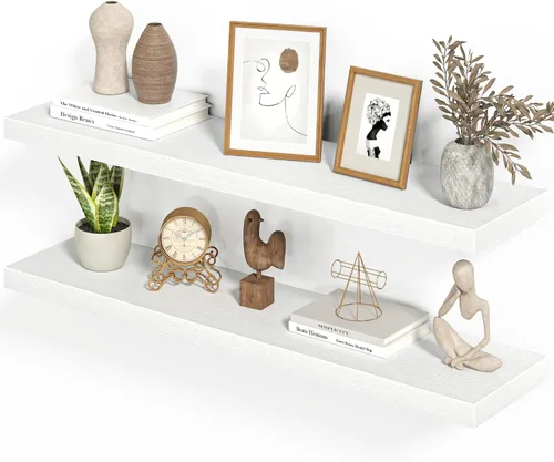 Vista 9 de Heimlove Juego de 2 estantes flotantes de 16 pulgadas para pared, estante negro para baño pequeño, dormitorio, sala de estar, cocina, decoración