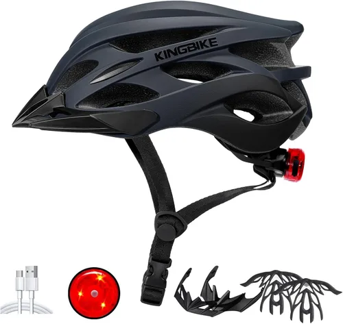 Vista 17 de KINGBIKE - Casco de bicicleta para adultos, hombres, mujeres y jóvenes, para ciclismo en carretera y montaña, con luz recargable por USB