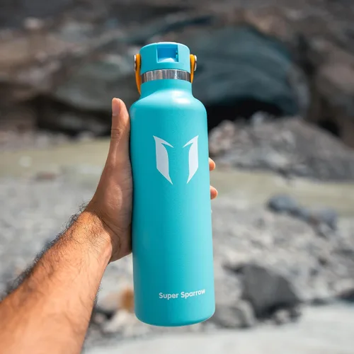 Vista 6 de Super Sparrow Botella de Agua Aislada - 17 Oz / 25 Oz / 34 Oz - Frasco FlipFlow de Boca Estándar - Libre de BPA, Botella a Prueba de Fugas Verde