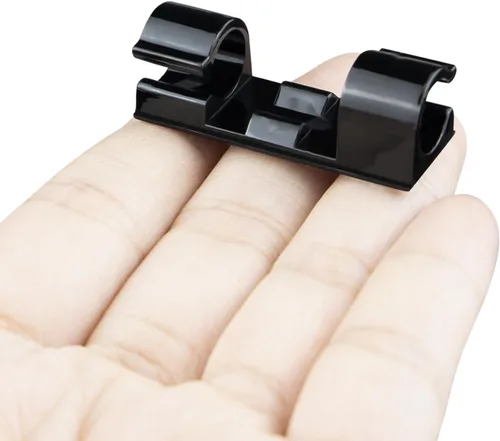 Vista 7 de SOULWIT 50 clips autoadhesivos para organizar cables, organizadores de cables, clips de cable adhesivos para TV, PC, laptop, cable Ethernet Negro
