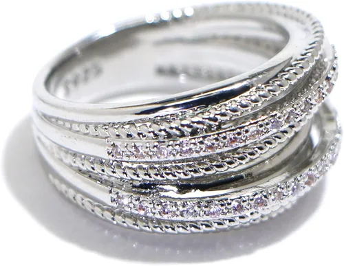 Vista 6 de Anillo de plata de ley 925 con circonita cúbica brillante, anillo de compromiso de eternidad para mujer (código 6 de EE. UU.)