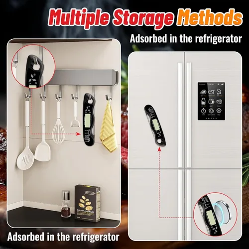 Vista 6 de Termómetro de carne, termómetro digital impermeable IP67 con luz de fondo, función de sujeción e imán para parrilla, barbacoa, dulces, carne de res
