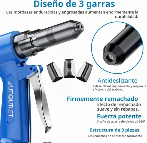 Vista 2 de AUTOUTLET Kit de pistola de remache neumática, remachadora resistente, 4 tamaños, herramienta de remachado hidráulico de aire para campos