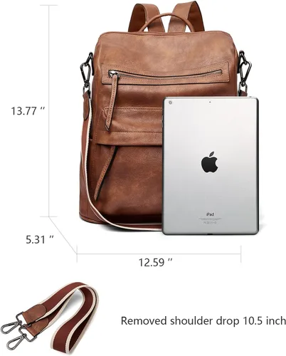 Vista 3 de BROMEN Mochila para mujer, diseño de cuero, de viaje, grandes bolsas de hombro para mujer