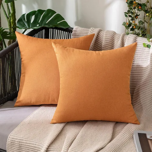 Vista 21 de MIULEE - Paquete de 2 fundas de almohada decorativas para exteriores, impermeables, sólidas, de imitación de lino, para jardín, casa de campo, Azul