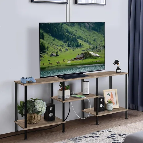 Vista 9 de OYEAL Soporte de TV Negro para Dormitorio con Tomas de Corriente para TV de hasta 50 Pulgadas, Pequeño Centro de Entretenimiento con Almacenamiento