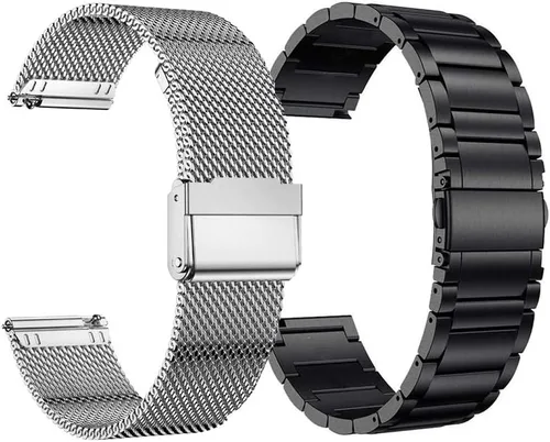 Vista 8 de Correas de reloj de 0.866 in compatibles con Fossil Gen 6/5/4, pulsera de metal sólido y correa de bucle milanesa tejida de malla Negro+Negro
