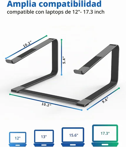 Vista 2 de SOUNDANCE Soporte de computadora portátil para escritorio, elevador ergonómico de metal para portátiles de 12 a 17.3 pulgadas, soporte de escritorio