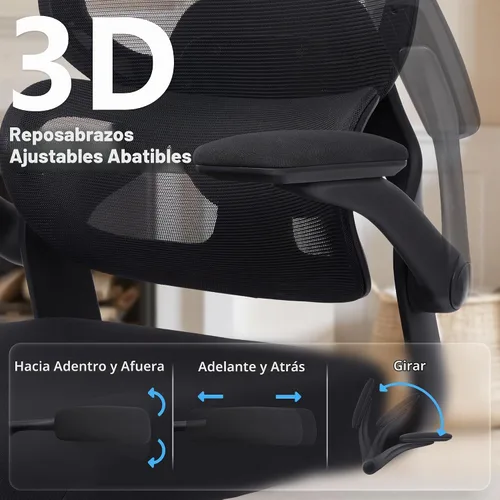 Vista 6 de Silla de oficina ajustable, silla de computadora ergonómica con soporte lumbar y reposacabezas, silla ejecutiva de respaldo alto con función