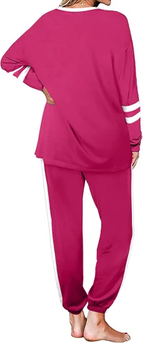 Vista 4 de Aloodor conjunto deportivo de 2piezas para mujer, con sudadera con cuello redondo, sin botones