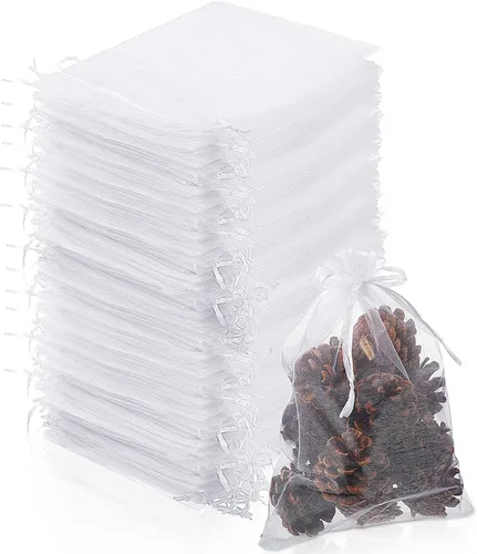 Vista 9 de Funtery - 200 bolsas grandes de organza multicolor, bolsas de regalo con cordón transparente de 8 x 12 pulgadas, bolsas de malla reutilizables