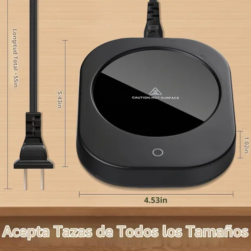 Vista 3 de Calentador de tazas con apagado automático de 4 horas, 3 ajustes de temperatura, calentador eléctrico rectangular negro esmerilado, panel de vidrio
