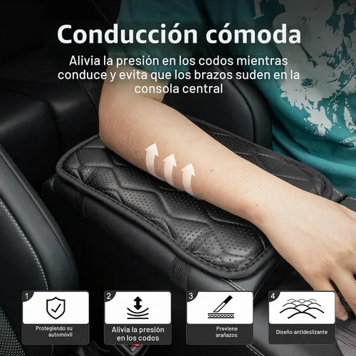 Vista 3 de Amiss - Funda consola central de automóvil, impermeable, transpirable, ajuste universal, accesorios para reposabrazos de cuero para proteger la negro