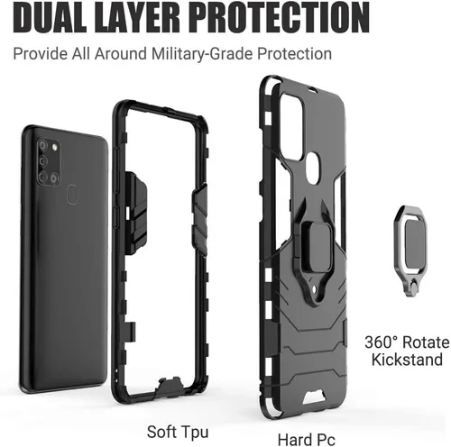 Vista 8 de Funda para Samsung Galaxy A21S 2020, 2 en 1 híbrida resistente armadura a prueba de golpes Defender Kickstand de doble capa parachoques carcasa
