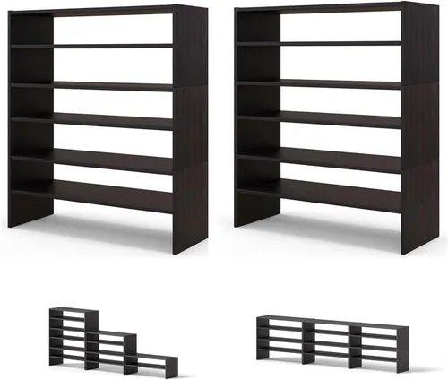 Vista 11 de Giantex zapatero vertical 3 en 1, organizador de almacenamiento de zapatos de 6 niveles de pie con diseño apilable para 18 pares, estante de zapatos