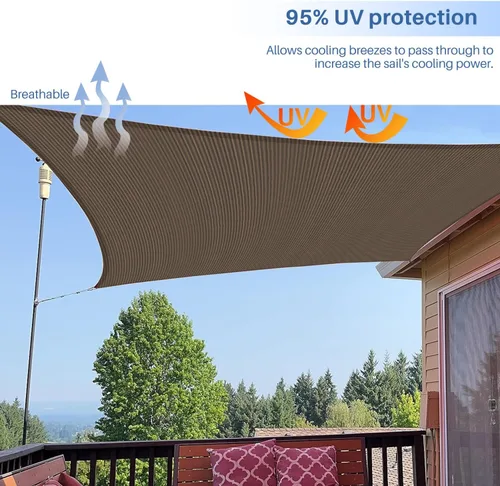Vista 5 de E&K Sunrise - Toldo parasol rectangular de 18 x 22 pies, bloqueo UV, para pérgola, patio, jardín al aire libre (marrón)