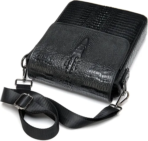 Vista 6 de NIUCUNZH Bolso mensajero de cuero con solapa para hombre, bolso cruzado pequeño, cocodrilo en relieve