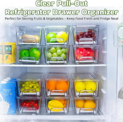 Vista 3 de Cajones organizadores grandes para refrigerador, paquete de 4 cubos organizadores transparentes extraíbles para refrigerador, contenedores apilables