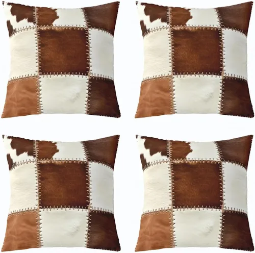 Vista 3 de Feelyou Funda de almohada de piel de vaca, funda de cojín rústica de retazos occidentales para decoración del hogar, sala de estar, funda de cojín