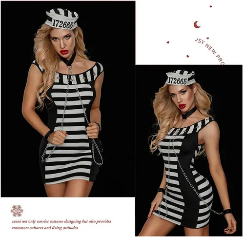 Vista 3 de XinYiQu Conjunto de lencería sexy de prisionero para mujer, juego de rol, uniforme de disfraz