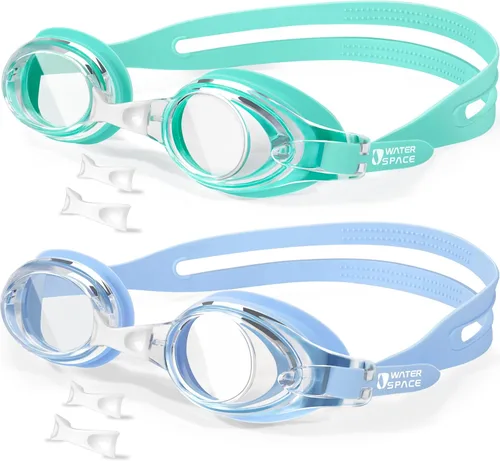 Vista 7 de Water Space Gafas de natación para niños, paquete de 2 gafas de natación para niños y niñas de 3 a 15 años, visión clara, protección UV antivaho sin