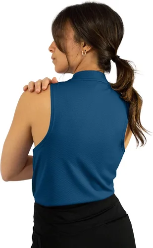 Vista 4 de Three Sixty Six Polo de golf sin mangas para mujer, sin cuello, con cremallera, de secado rápido, para mujer
