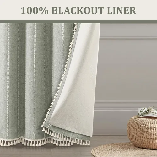 Vista 2 de Cortinas opacas estilo bohemio verde salvia de 96 pulgadas, 2