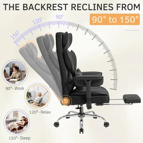 Vista 5 de Furmax Silla de oficina grande y alta, silla de juegos de respaldo alto con reposapiés para personas pesadas, silla de oficina ergonómica cómoda