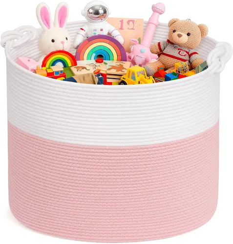 Vista 15 de Goodpick - Cesta tejida de yute para mantas, organización de ropa, cuerda de algodón, 40L Soft Blanket & Laundry Basket with Handles, Baby Toy