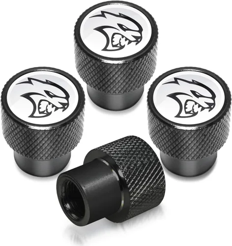 Vista 6 de iPick Image Para Dodge SRT Hellcat Logo en negro Easy Grip Premium aluminio válvula válvula tapas - licencia