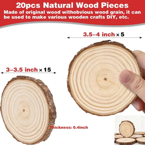 Vista 2 de Collabell Kit de adornos de Navidad de madera, 20 piezas de rebanadas de madera natural sin terminar con agujeros preperforados para pintar