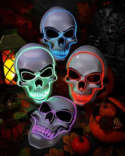 Vista 5 de Vinsot - Máscara de esqueleto de calavera con luz LED, 4