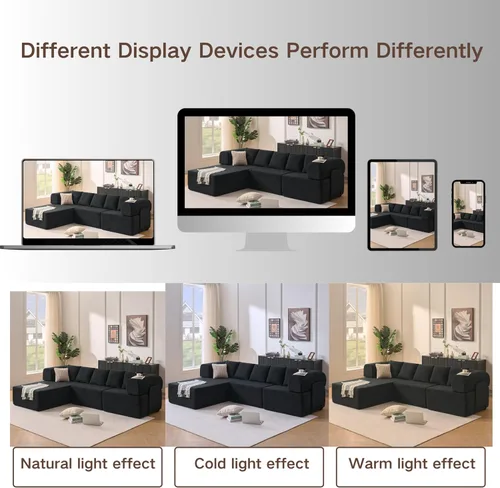 Vista 9 de Sofá modular de 106 pulgadas con diván en forma de L, moderno sofá modular Cloud con asiento profundo, cómodo sofá comprimido de terciopelo sin Negro