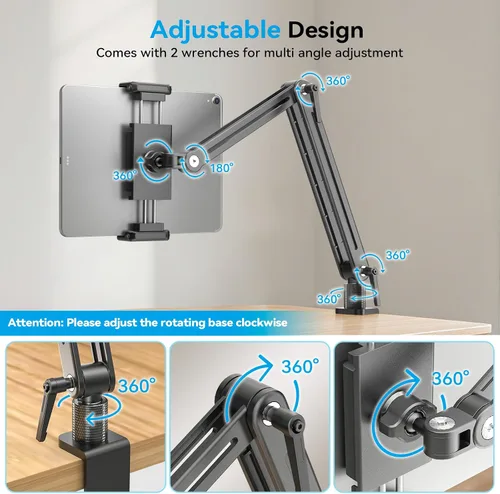 Vista 6 de Jakeko Soporte para brazo de monitor portátil, diseño de aluminio con ultraestabilidad y alta capacidad de carga