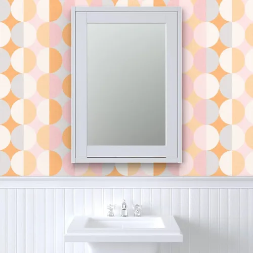 Vista 9 de Removable Wallpaper Swatch - Dreams Scale Pink Shaw White Vintage Retro Orange Grey Circles Custom Pre-Pasted Wallpaper by Spoonflower