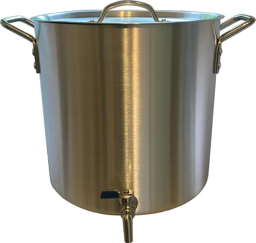 Vista 5 de Olla de aluminio de 10 cuartos de galón con boquilla de espita + tapa de tapa: Hervidor resistente de 2.5 galones con grifo de válvula de drenaje