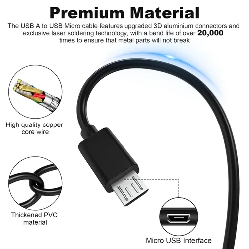 Vista 3 de Zosvoses Cable de carga A50 compatible con auriculares Astro A50, A38, A20, cable de carga micro USB para MixAmp Pro TR, MixAmp TXD, 6.6 pies