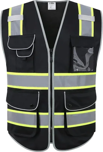 Vista 47 de JKSafety Chaleco de seguridad frontal con cremallera de alta visibilidad Clase 2 de 9 bolsillos con tiras reflectantes, cumple con las normas