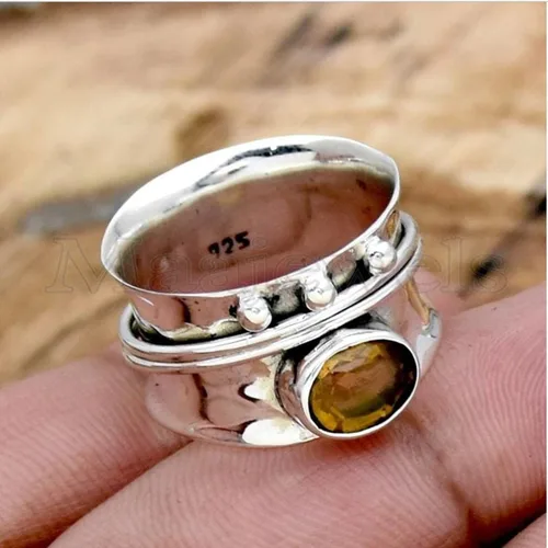 Vista 4 de Citrine Spinner Ring, 925 Sterling Silver Ring, Spinner Ring For Women, Handmade Ring, Promise Ring, Fidget Band Ring, Citrine Ring, Minimalist