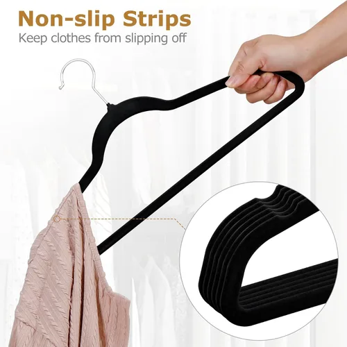 Vista 6 de SUPER DEAL Paquete de 100 perchas de terciopelo de alta calidad, delgadas, antideslizantes, con muescas para trajes, abrigos, pantalones, vestidos