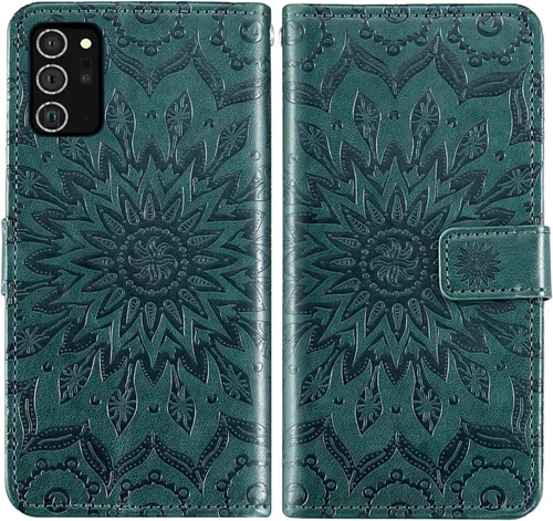 Vista 5 de Funda de teléfono para Samsung Galaxy Note 20 Ultra Glaxay Note20 Plus 5G con protector de pantalla de vidrio templado, funda delgada de piel, Verde