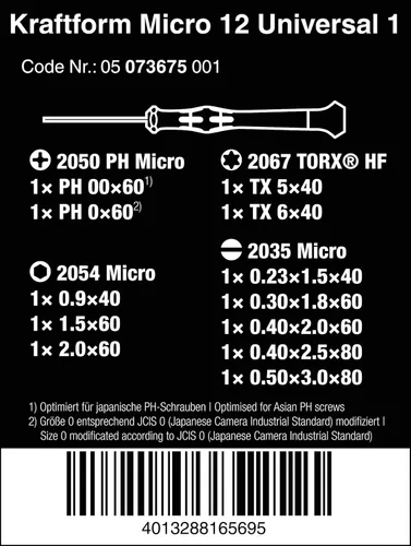 Vista 2 de Wera 05073675001 Kraftform Micro-Set/12 Sb 1 Juego de destornilladores
